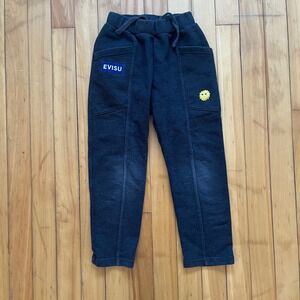 Evisu Kids Charcoal Grey Paneled Sweatpants Joggers Logo Monster Size 7Y 120
